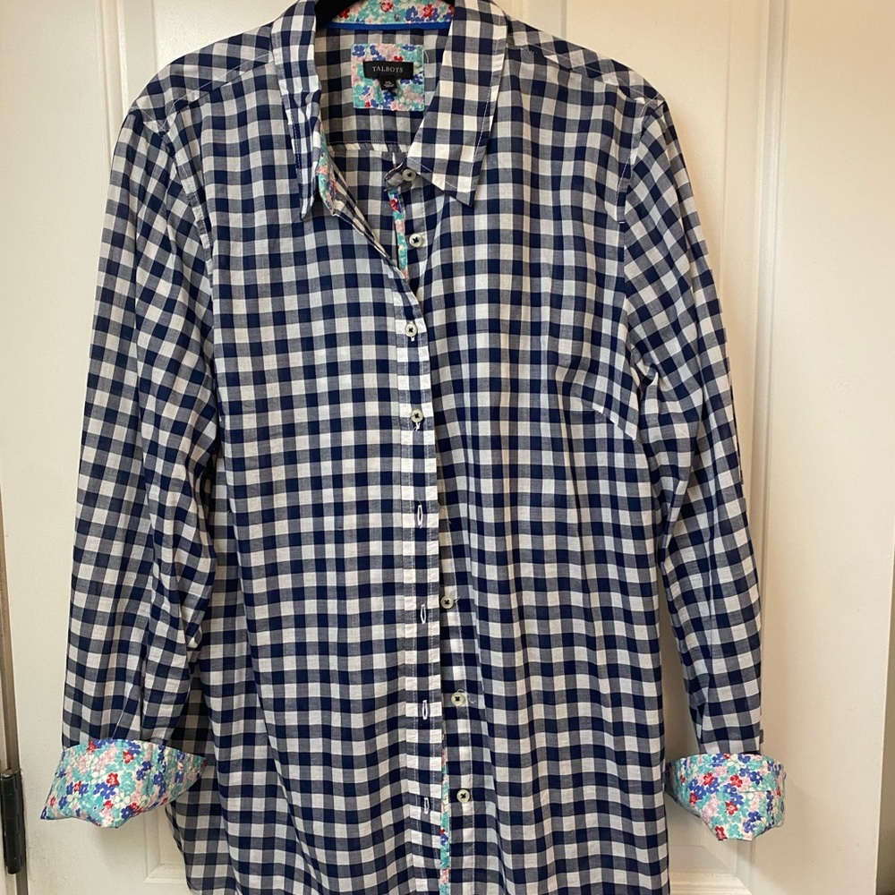 Talbots Blue and White Checkered Shirt